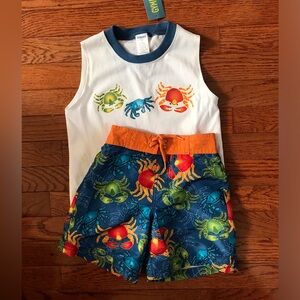 Gymboree Boys 4 crab swim trunks and tank